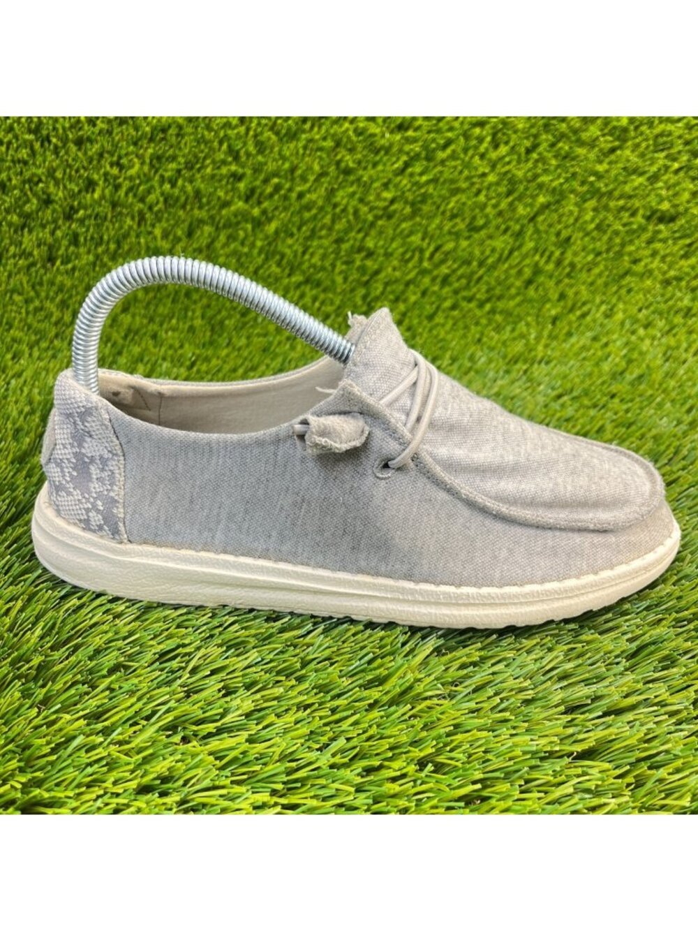 Hey Dude Wendy Stretch Fleece Womens Size‎ 7 White Gray Walking Shoes Slip Ons